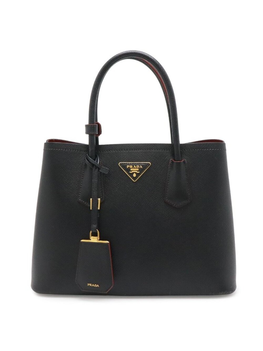 Prada Double Small Bag Handbag Bicolor Leather Nero Black Domestic Boutique